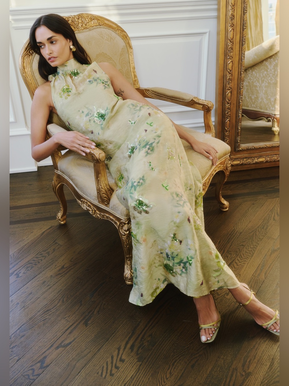 NWT Few Moda o.p.t Naia Dress size Medium M Maxi Green Sequin - Picture 2 of 6